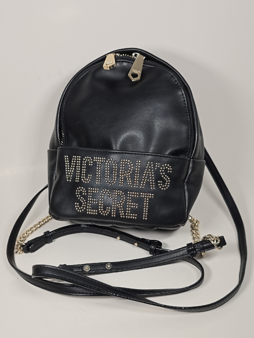 Victoria's Secret Black Mini Backpack with Gold Accent Studded Logo NWT